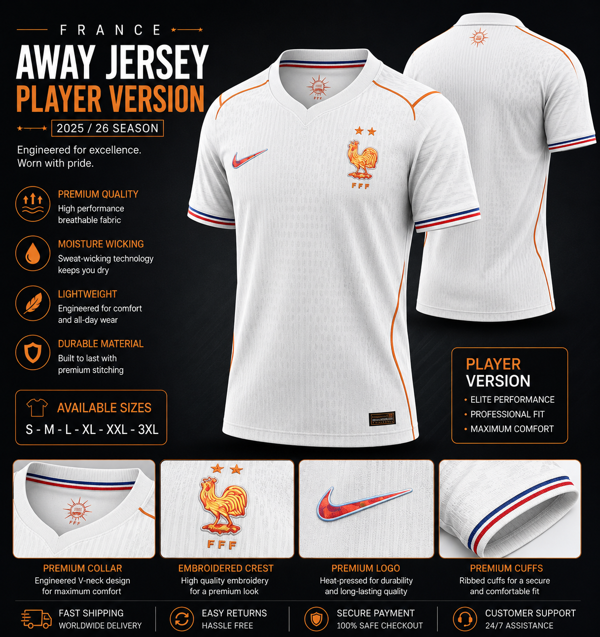 France Away Jersey 2025/26 – Player Version (White)