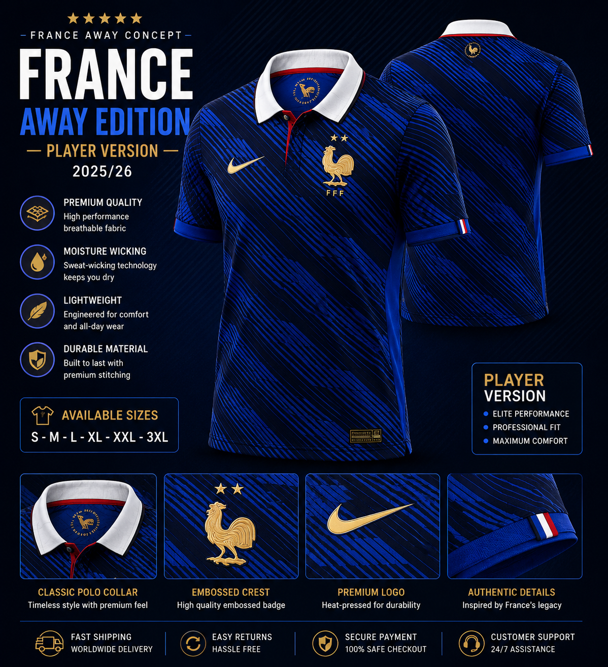 France Away Concept Jersey 2025/26 – Player Version (Blue)