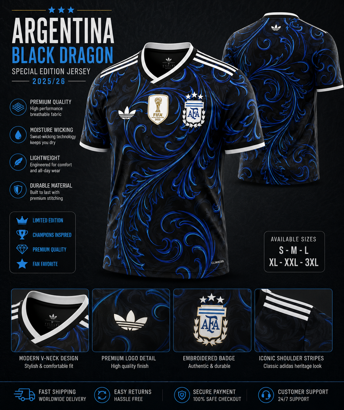 Argentina Black Dragon Special Edition Jersey 2025/26 – Limited Edition