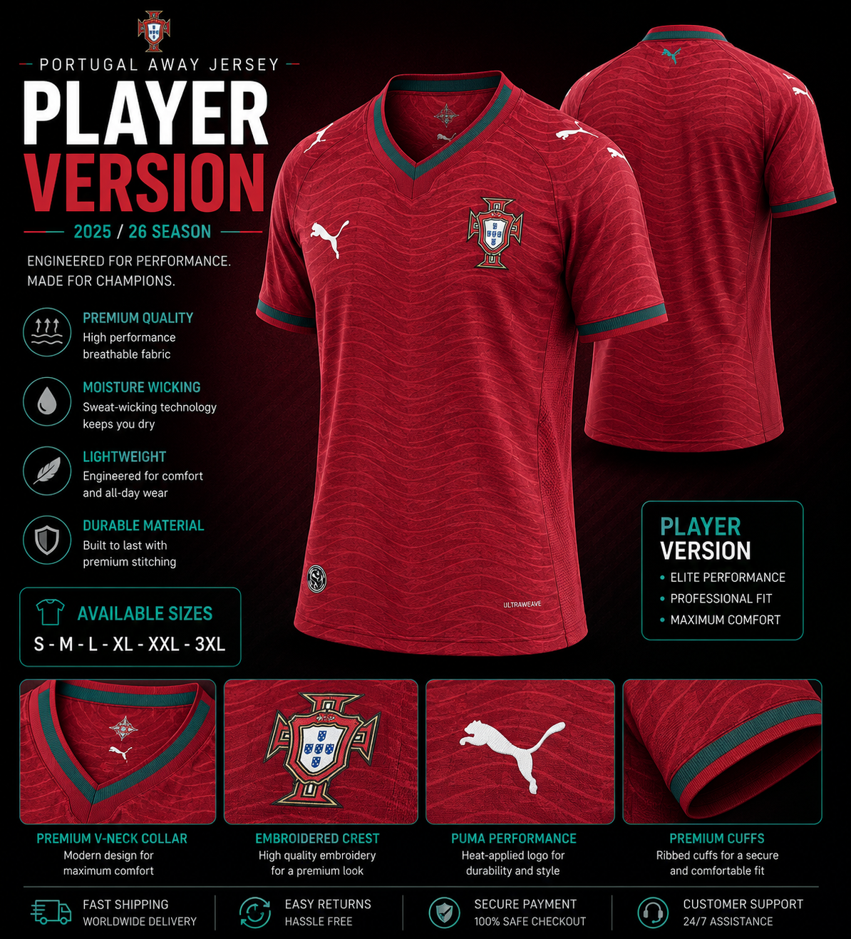 Portugal Home Jersey 2025/26 Player Version – Premium National Team Football Jersey