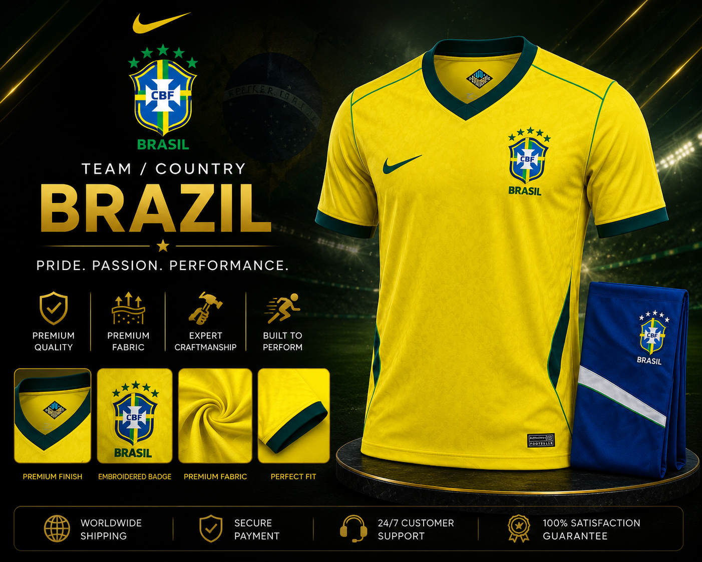 Brazil Home Jersey 2025/26 – Fan Version (Yellow)