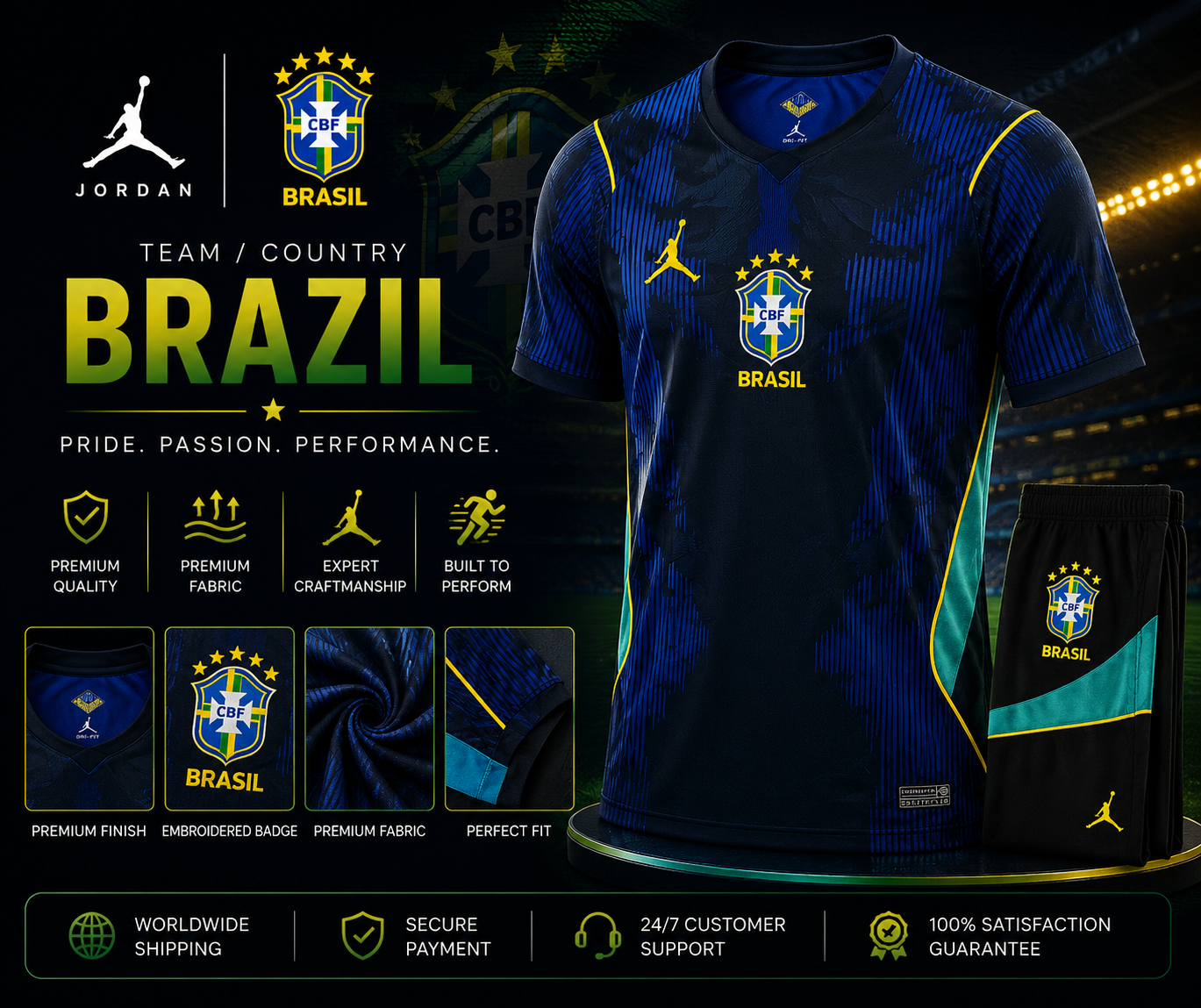 Brazil Midnight Blue Away Jersey 2025/26 – Jordan Edition