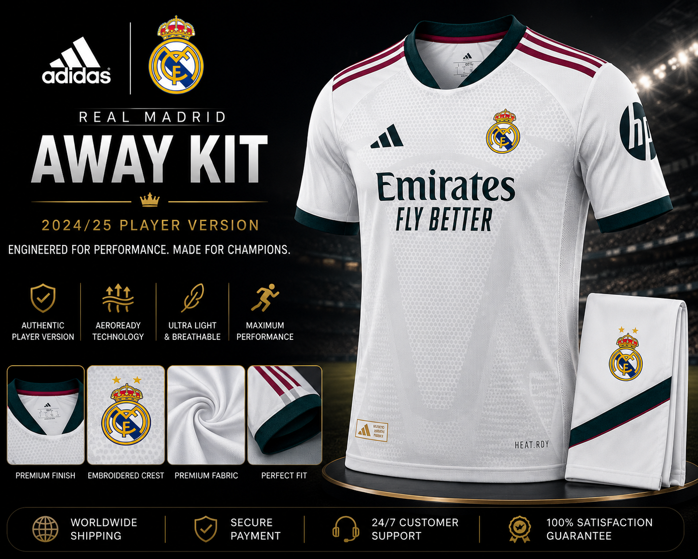 Real Madrid Away Jersey 2024/25 – Player Version (White)