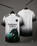 Custom Real Madrid Black Fire Dragon Edition Jersey - White & Green Flame