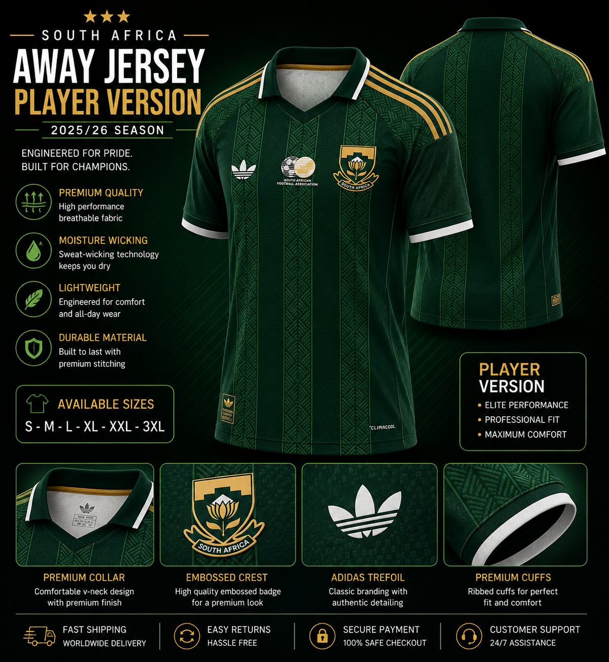 South Africa Away Jersey 2025/26 Player Version – Premium National Team Football Jersey