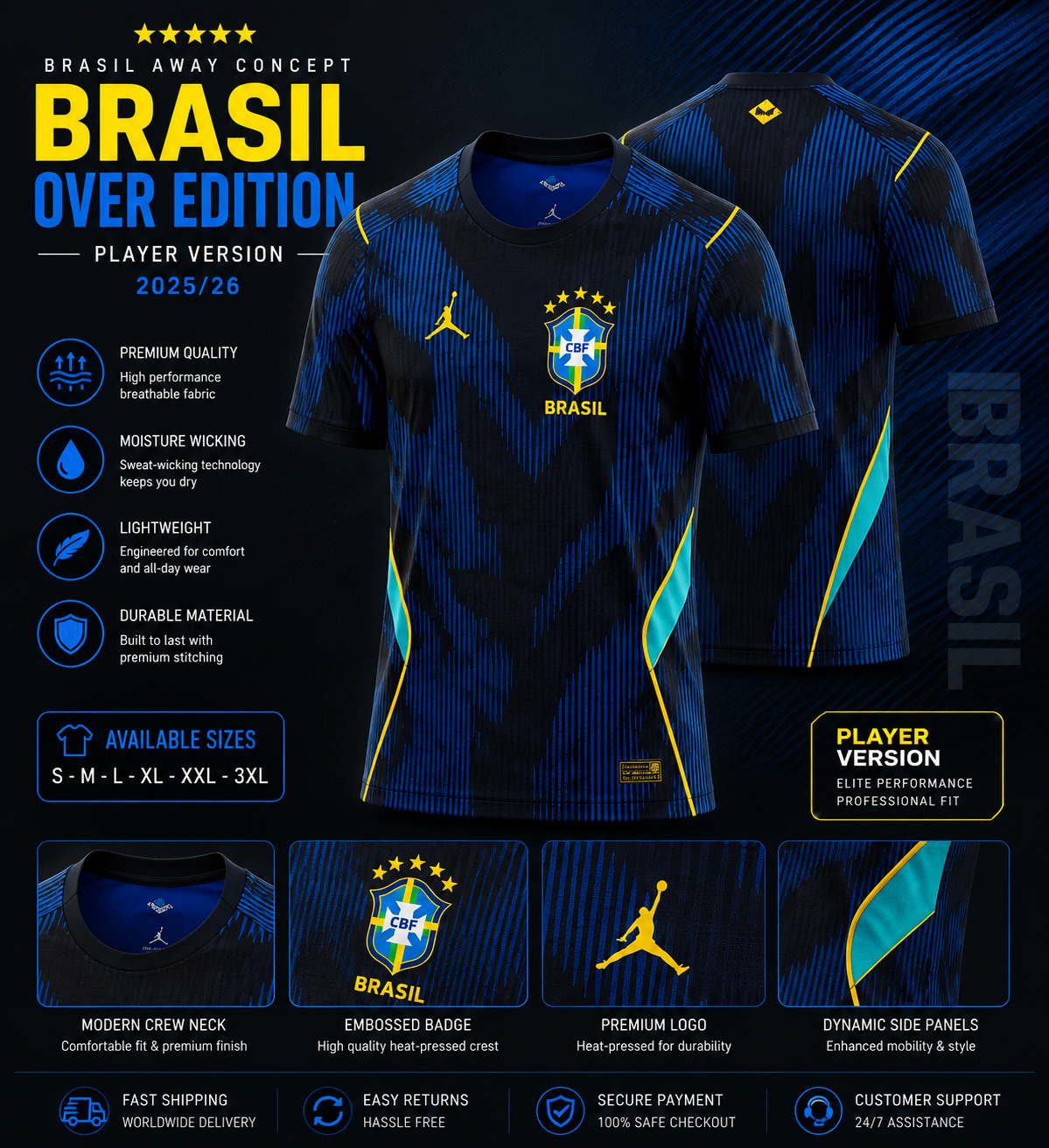 Brazil Black Concept Jersey 2025/26 Player Version – Premium Football Jersey