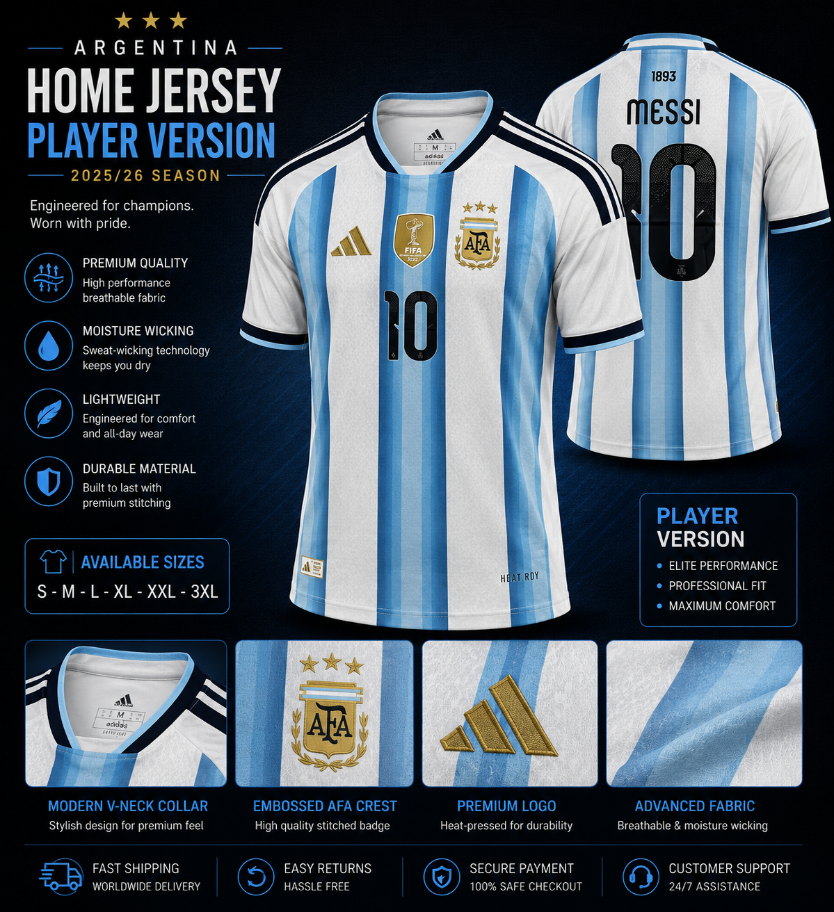Argentina Home Jersey 2025/26 Player Version – Premium National Team Football Jersey